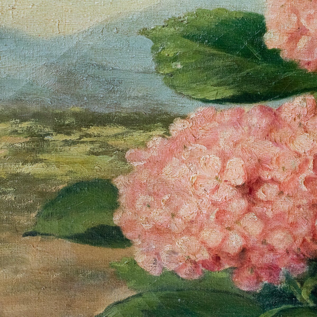 Nature morte florale avec hortensias, peinture à l'huile
