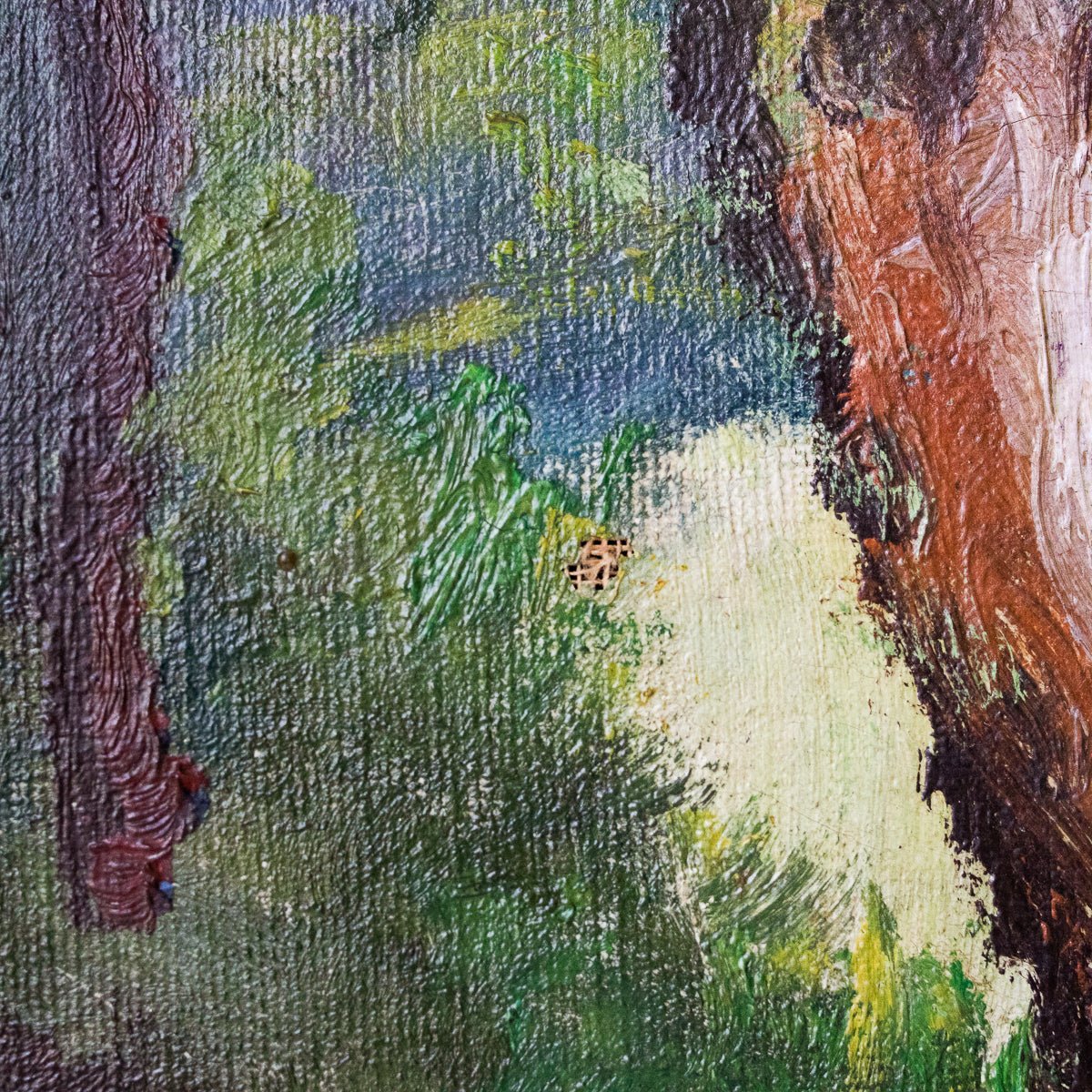 Paysage avec petits bateaux, peinture à l'huile