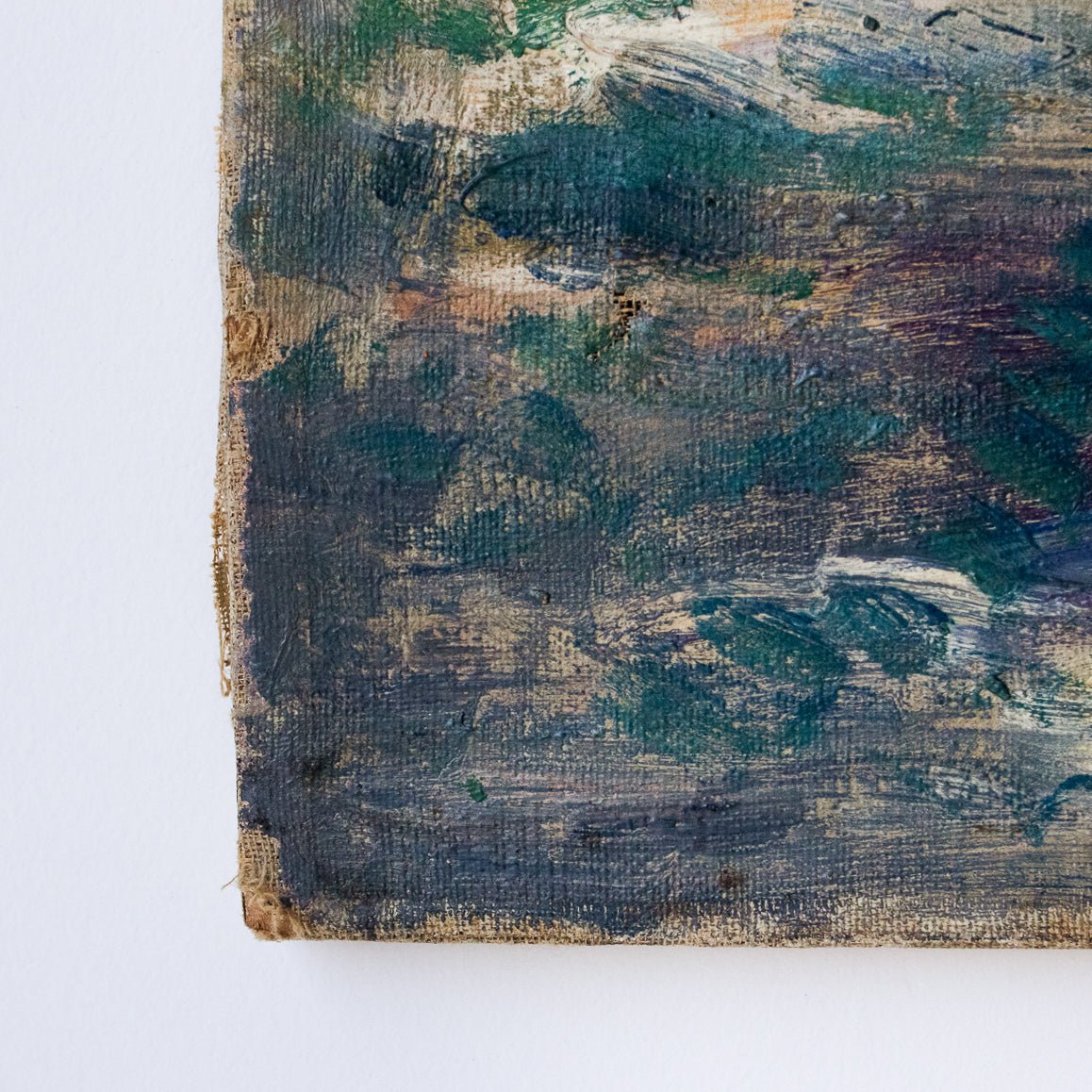 Paysage avec petits bateaux, peinture à l'huile