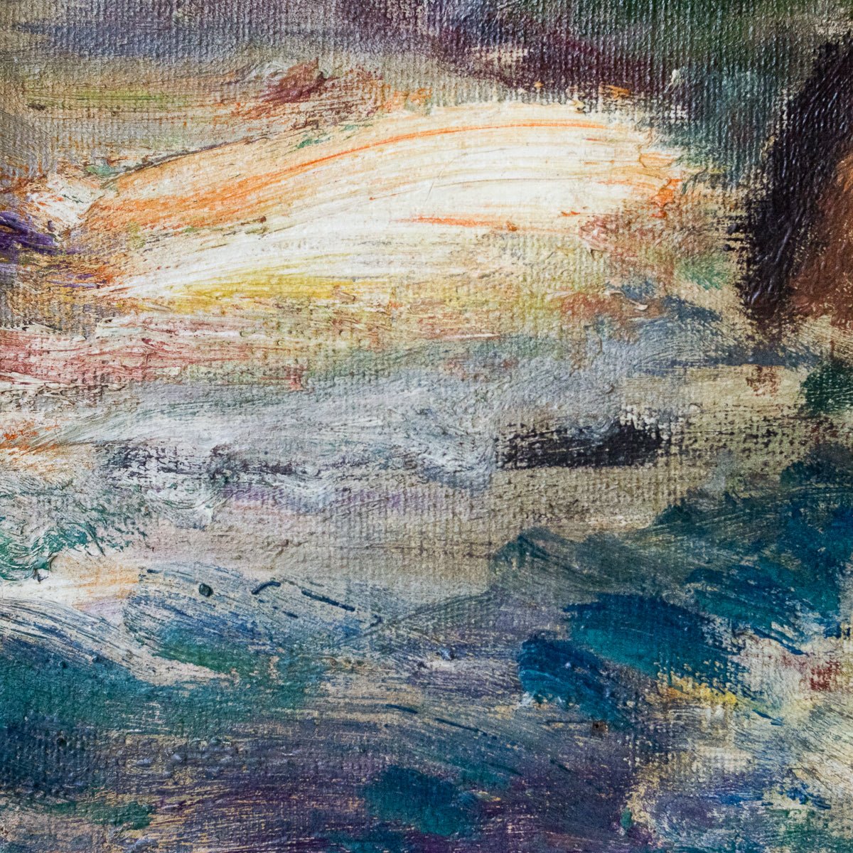Paysage avec petits bateaux, peinture à l'huile