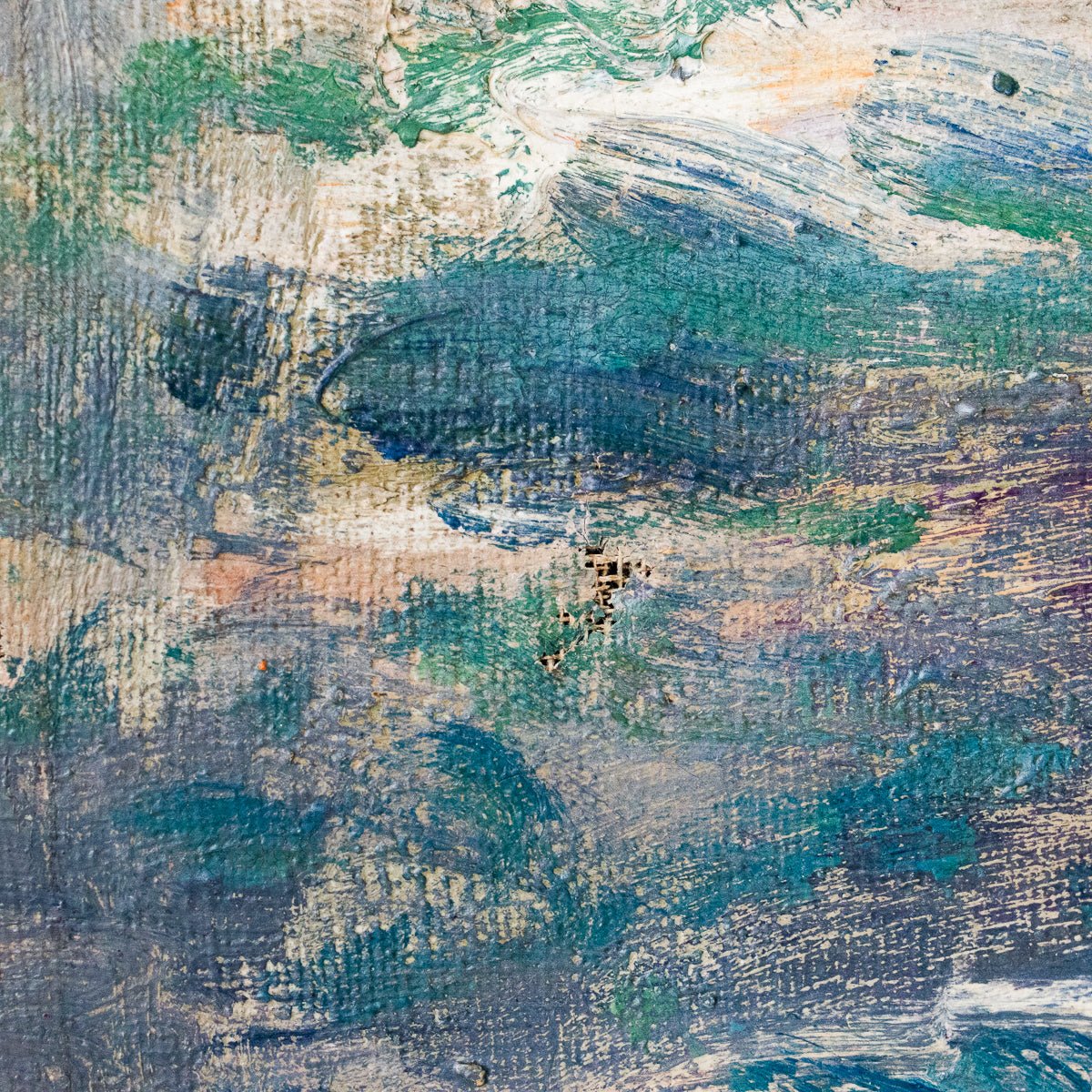 Paysage avec petits bateaux, peinture à l'huile