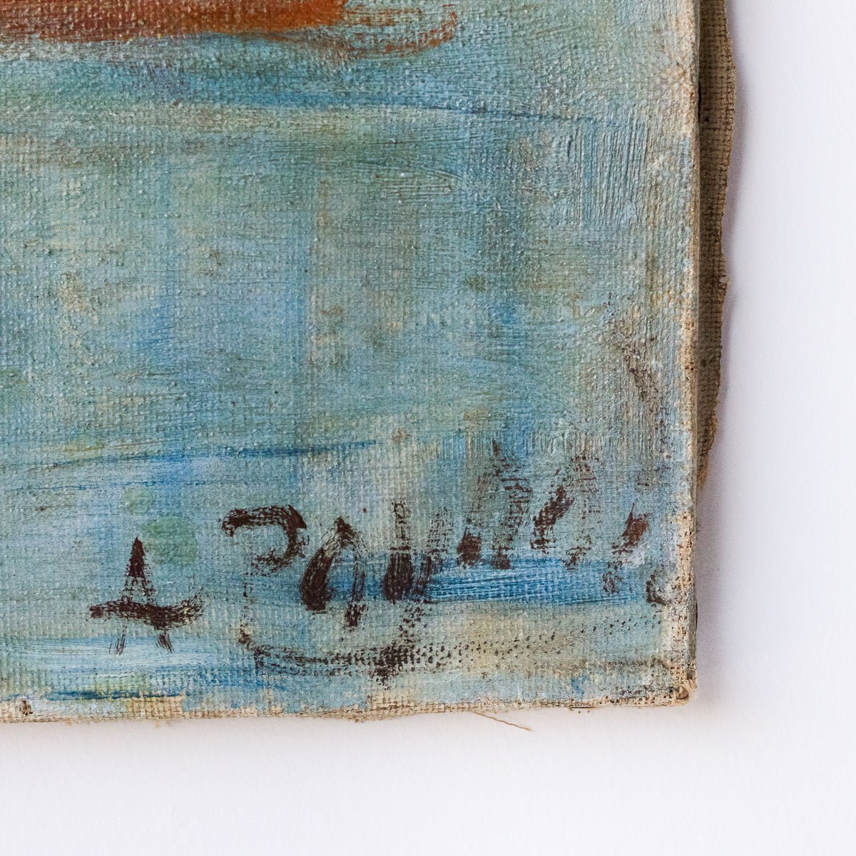 Paysage avec petits bateaux, peinture à l'huile