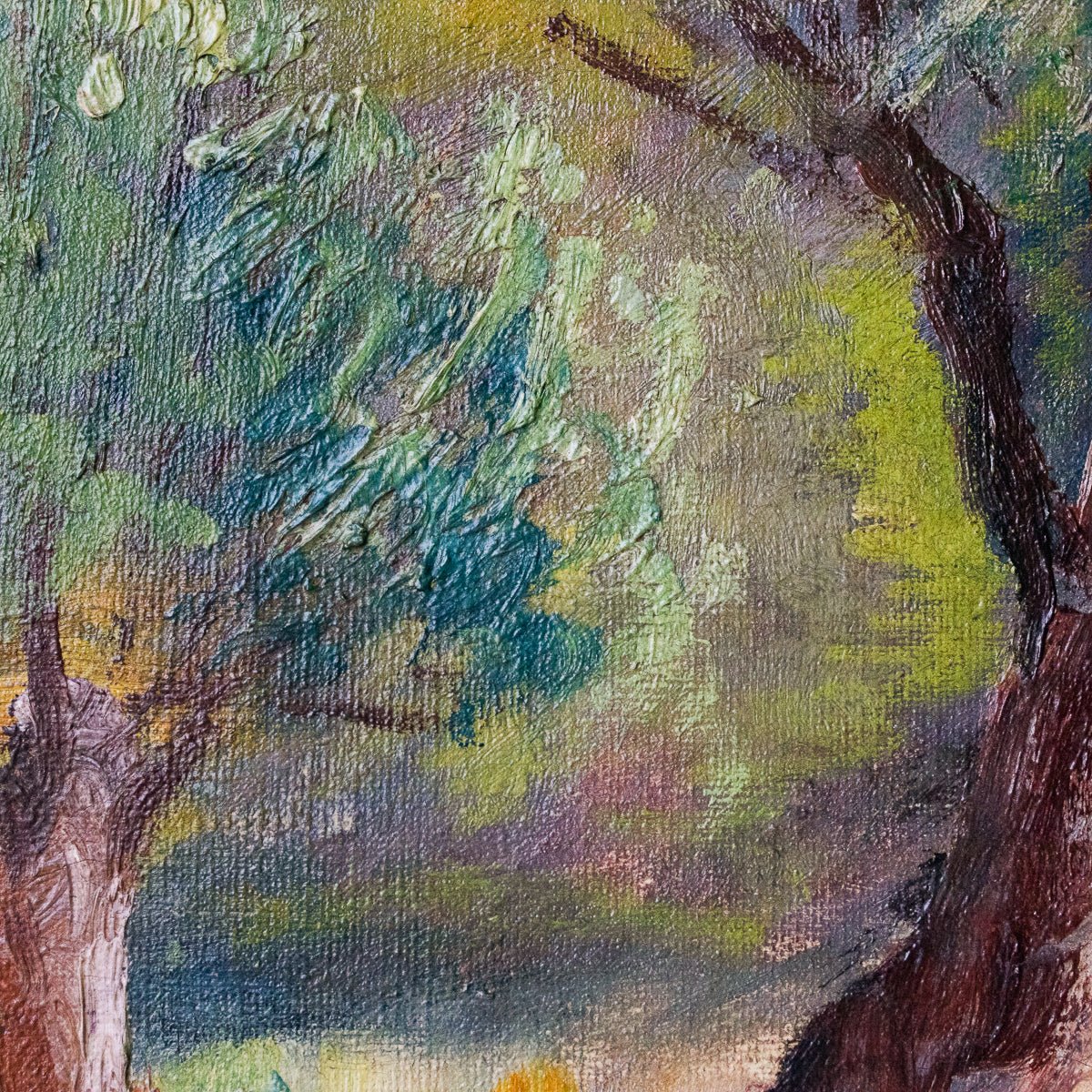 Paysage avec petits bateaux, peinture à l'huile