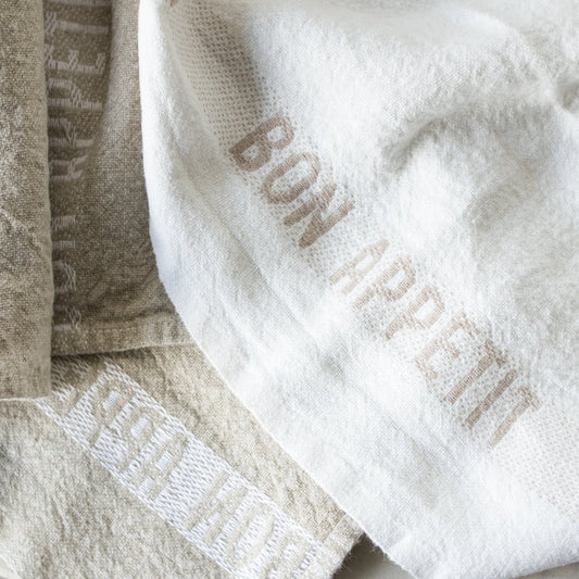 PAIRE DE TORCHONS DE CUISINE BON APPETIT | BLANC ET NATUREL