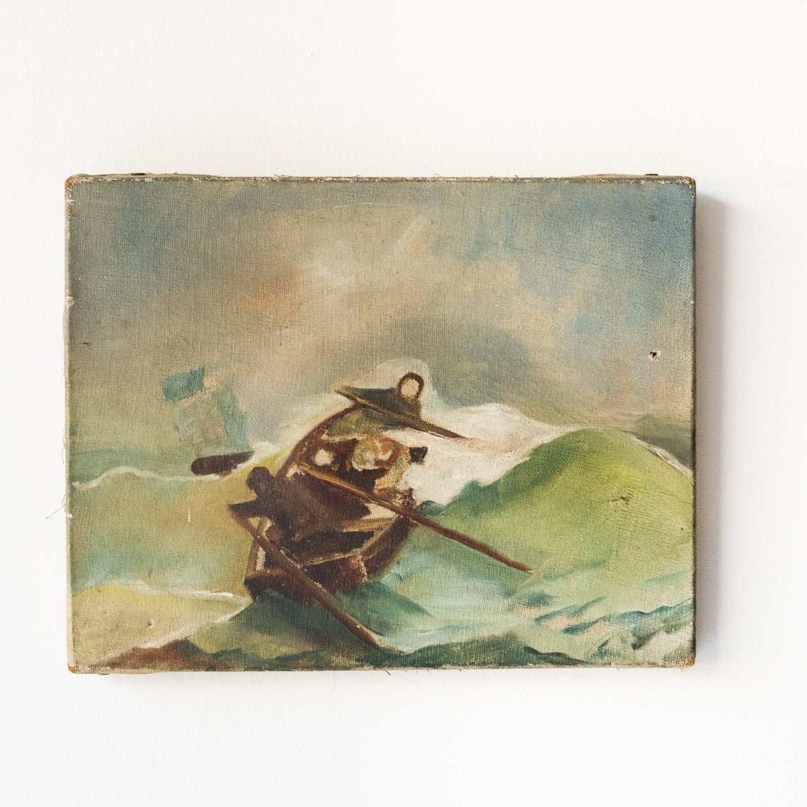Paysage marin avec petit bateau, peinture à l'huile