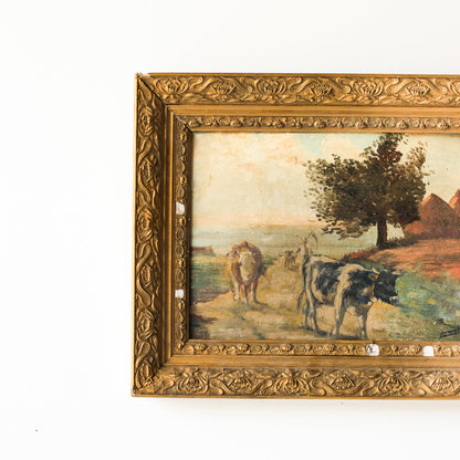 Paysage avec troupeau de vaches, peinture à l'huile