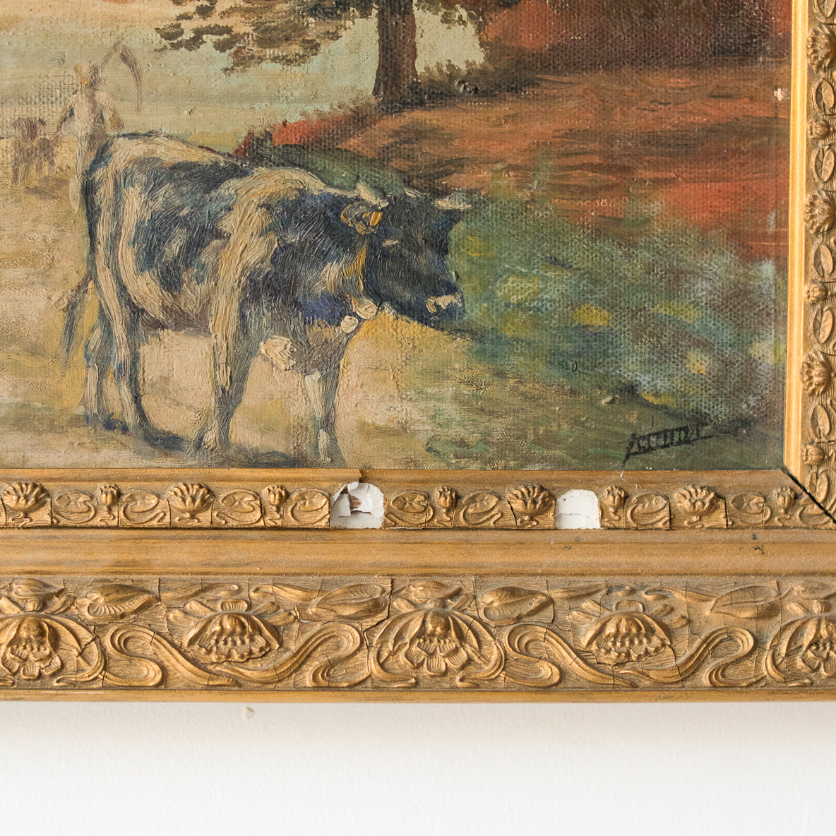 Paysage avec troupeau de vaches, peinture à l'huile