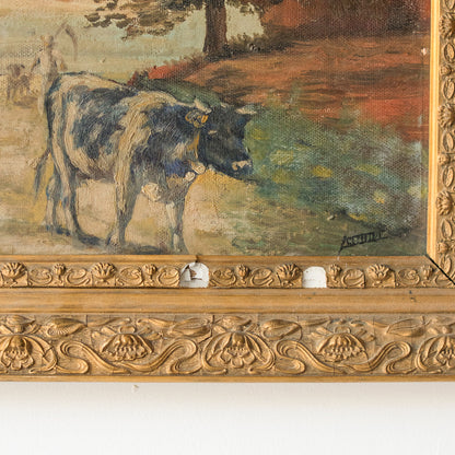Paysage avec troupeau de vaches, peinture à l'huile