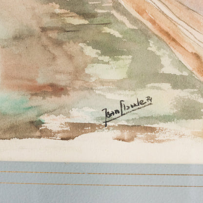 Aquarelle représentant un village avec un canal