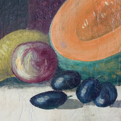 Nature morte aux fruits et aux olives, peinture à l'huile