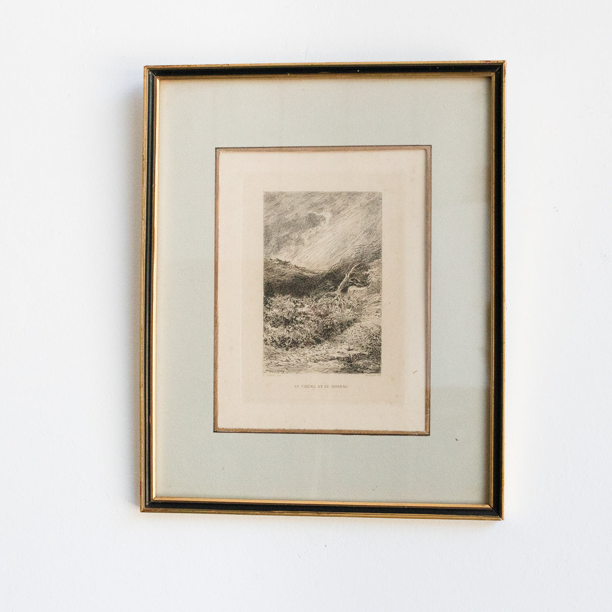 Gravure antique | Le Chêne Et Le Roseau