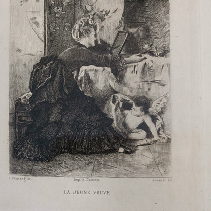 Gravure antique | La Jeune Veuve