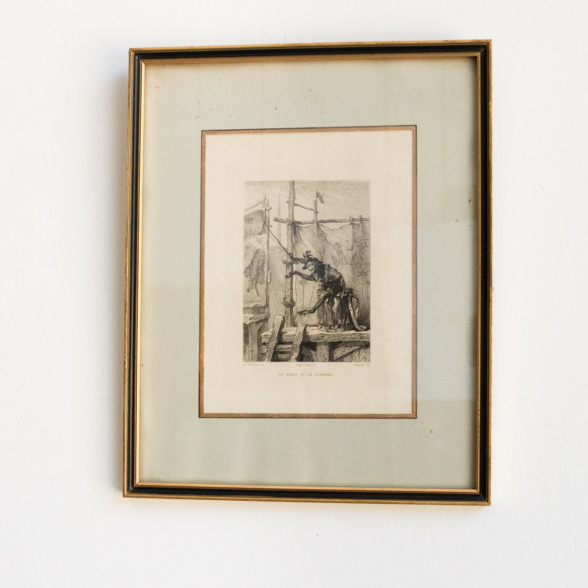Gravure antique | Le Singe Et Le Léopard