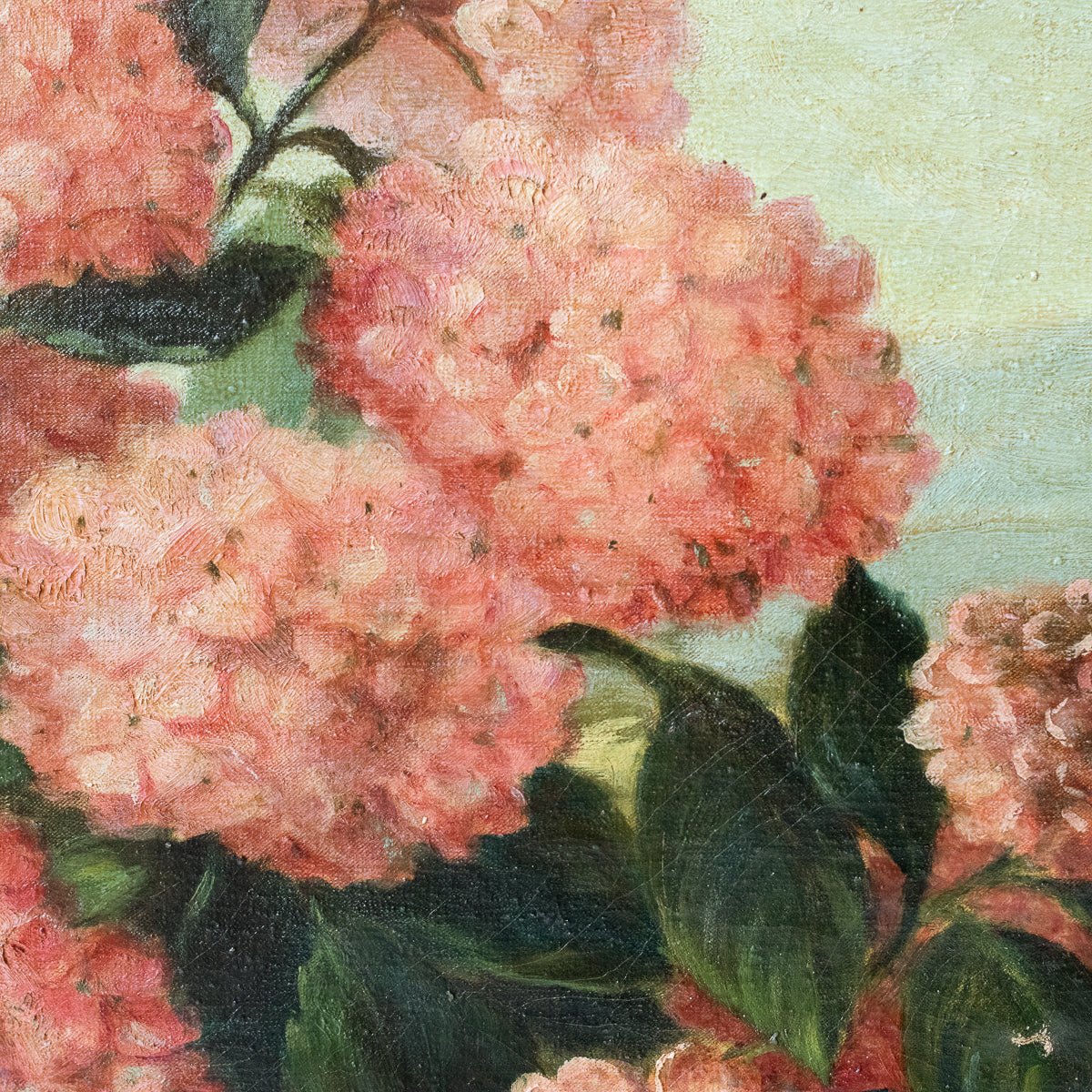 Nature morte florale avec hortensias, peinture à l'huile