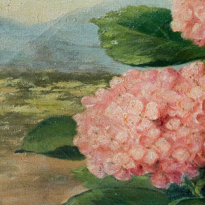 Nature morte florale avec hortensias, peinture à l'huile