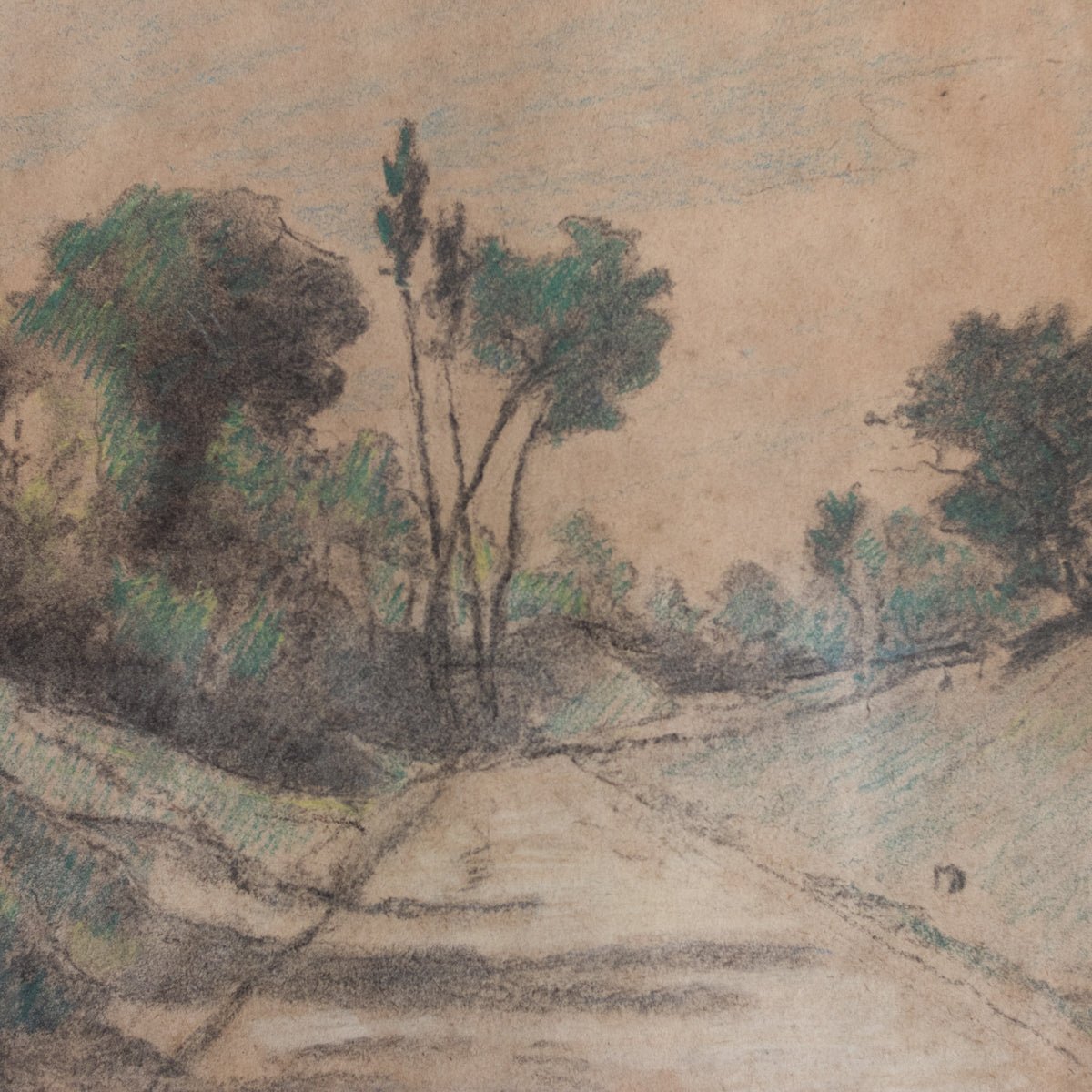 Dessin encadré sur papier journal | Paysage
