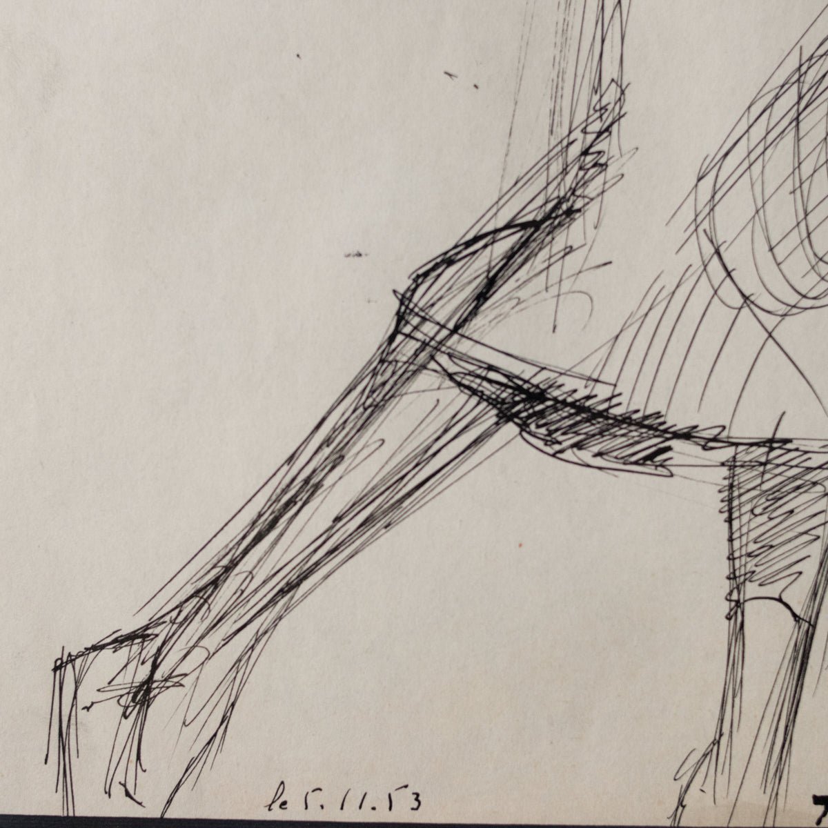 Dessin encadré représentant une femme en position détendue | Guy Aubert