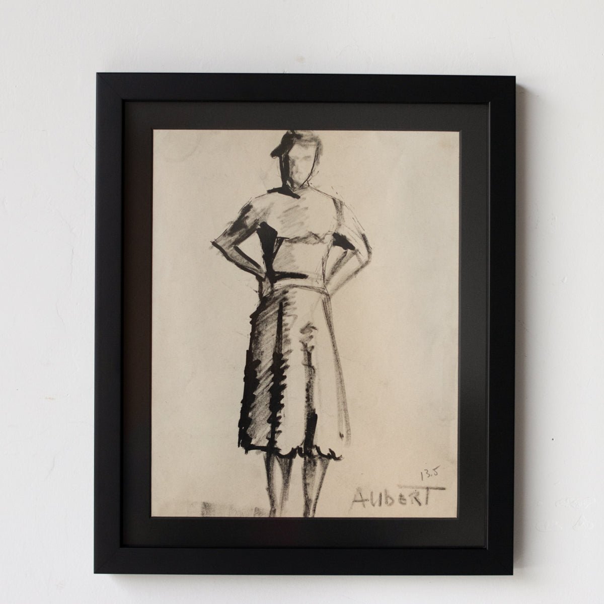 Encre et aquarelle encadrée : Femme aux mains sur les hanches | Guy Aubert