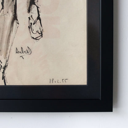 Aquarelle encadrée représentant un homme assis | Guy Aubert