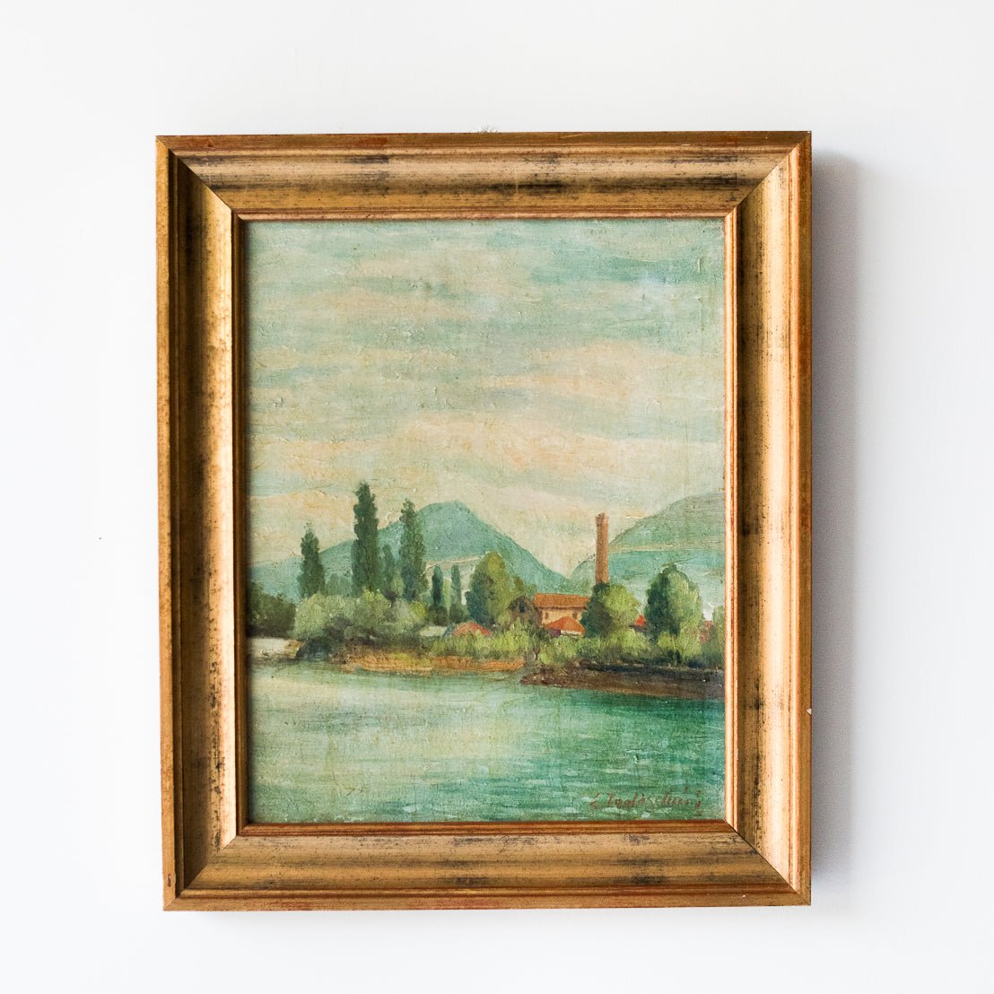 Paysage dans les tons verts, peinture à l'huile