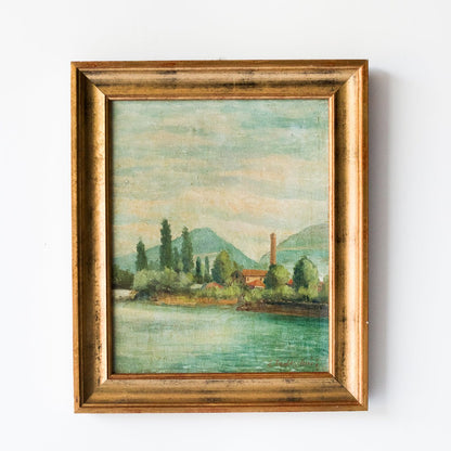 Paysage dans les tons verts, peinture à l'huile