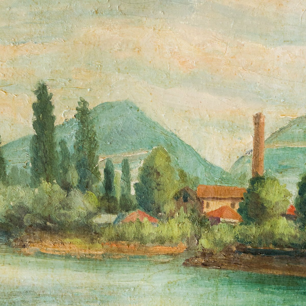 Paysage dans les tons verts, peinture à l'huile
