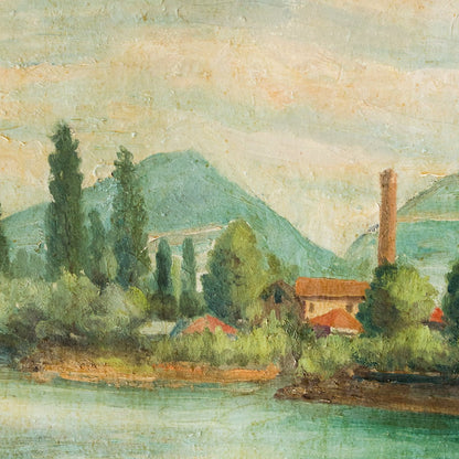 Paysage dans les tons verts, peinture à l'huile