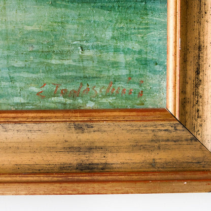 Paysage dans les tons verts, peinture à l'huile