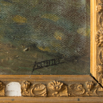 Paysage avec troupeau de vaches, peinture à l'huile