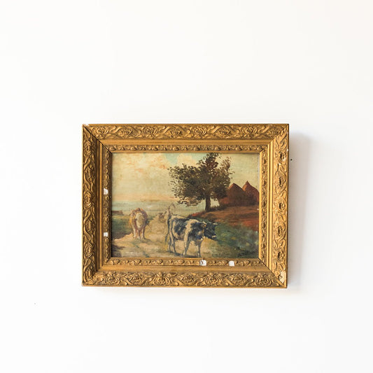 Paysage avec troupeau de vaches, peinture à l'huile