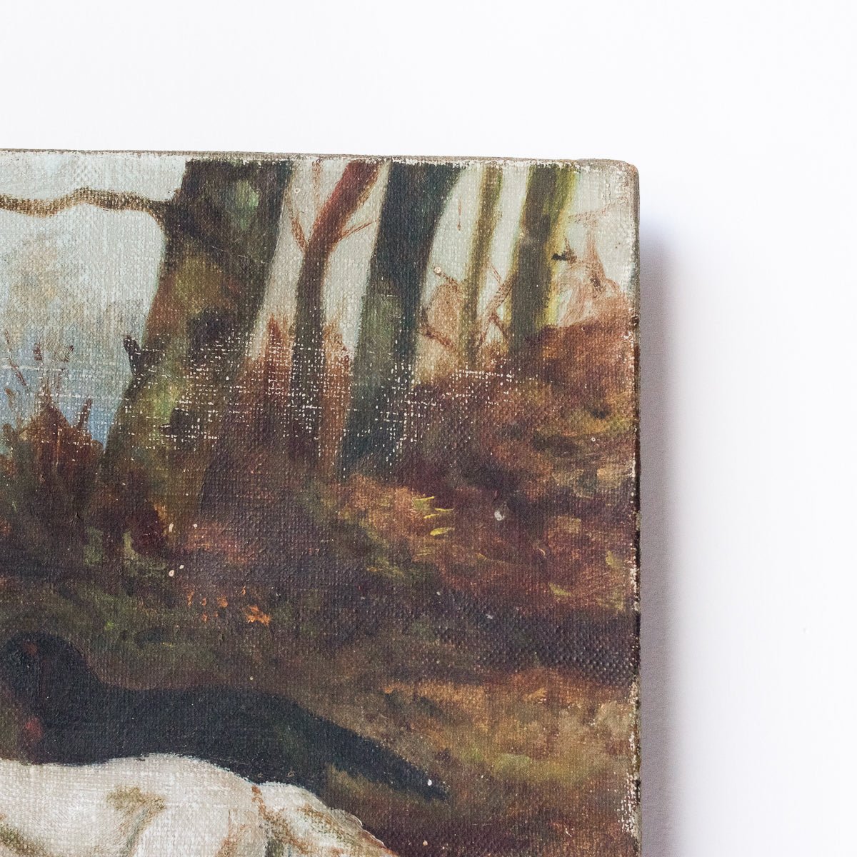 Paysage avec chien de chasse, peinture à l'huile