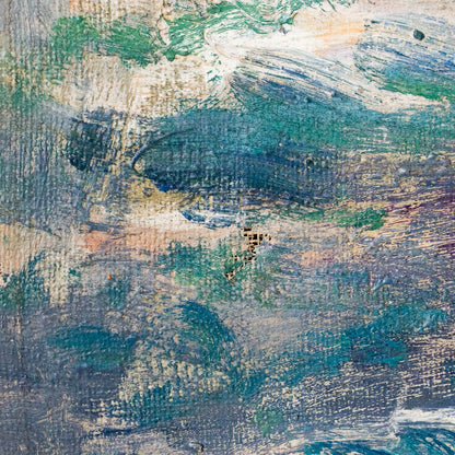 Paysage avec petits bateaux, peinture à l'huile