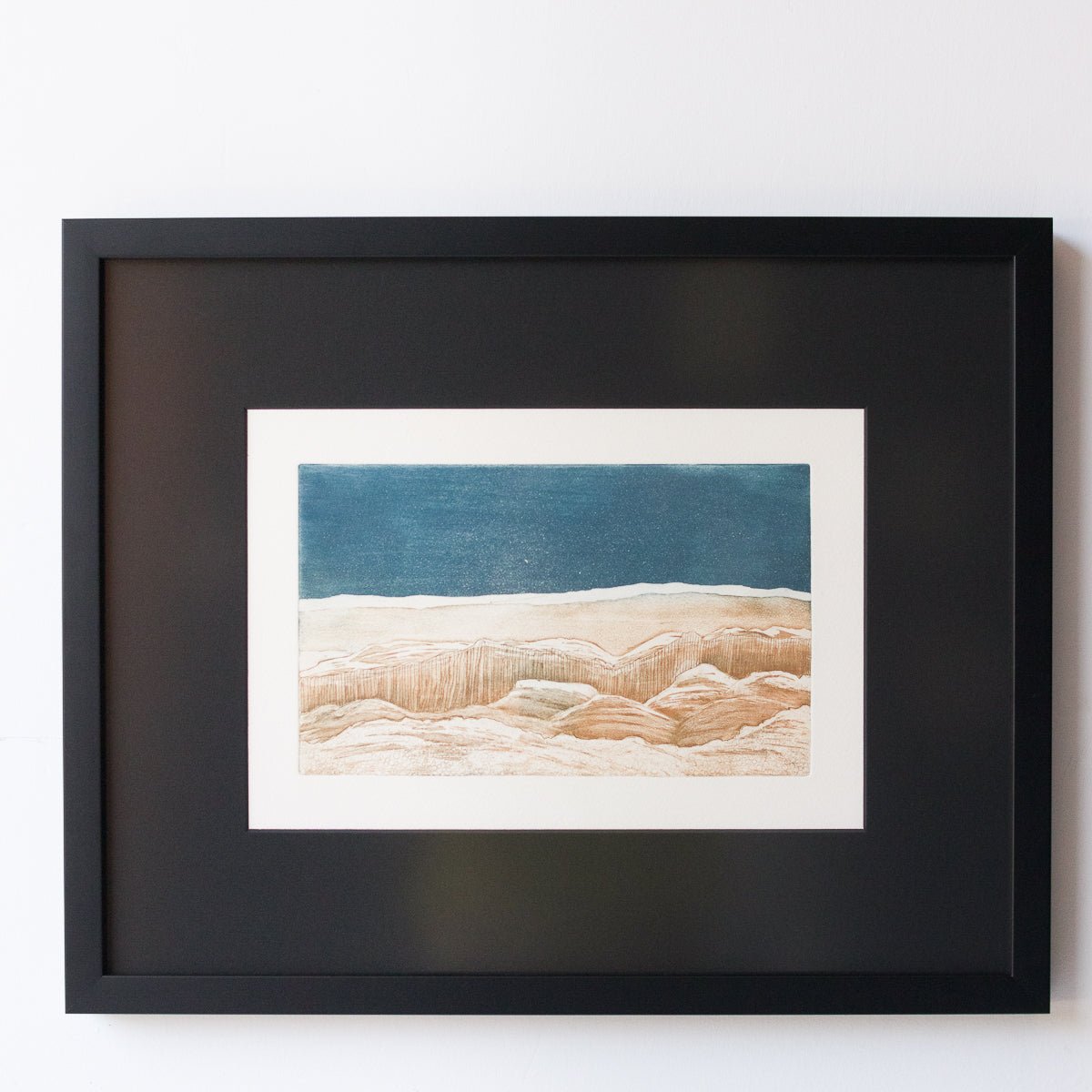 Lithographie avec paysage en couleur
