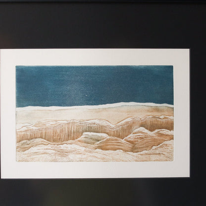 Lithographie avec paysage en couleur