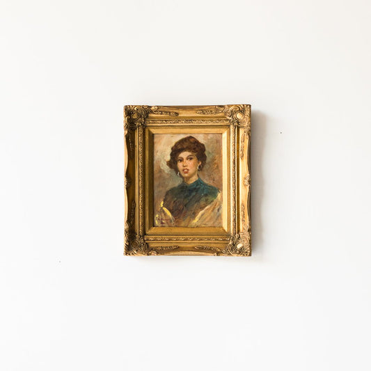 Portrait de femme en robe verte, peinture à l'huile