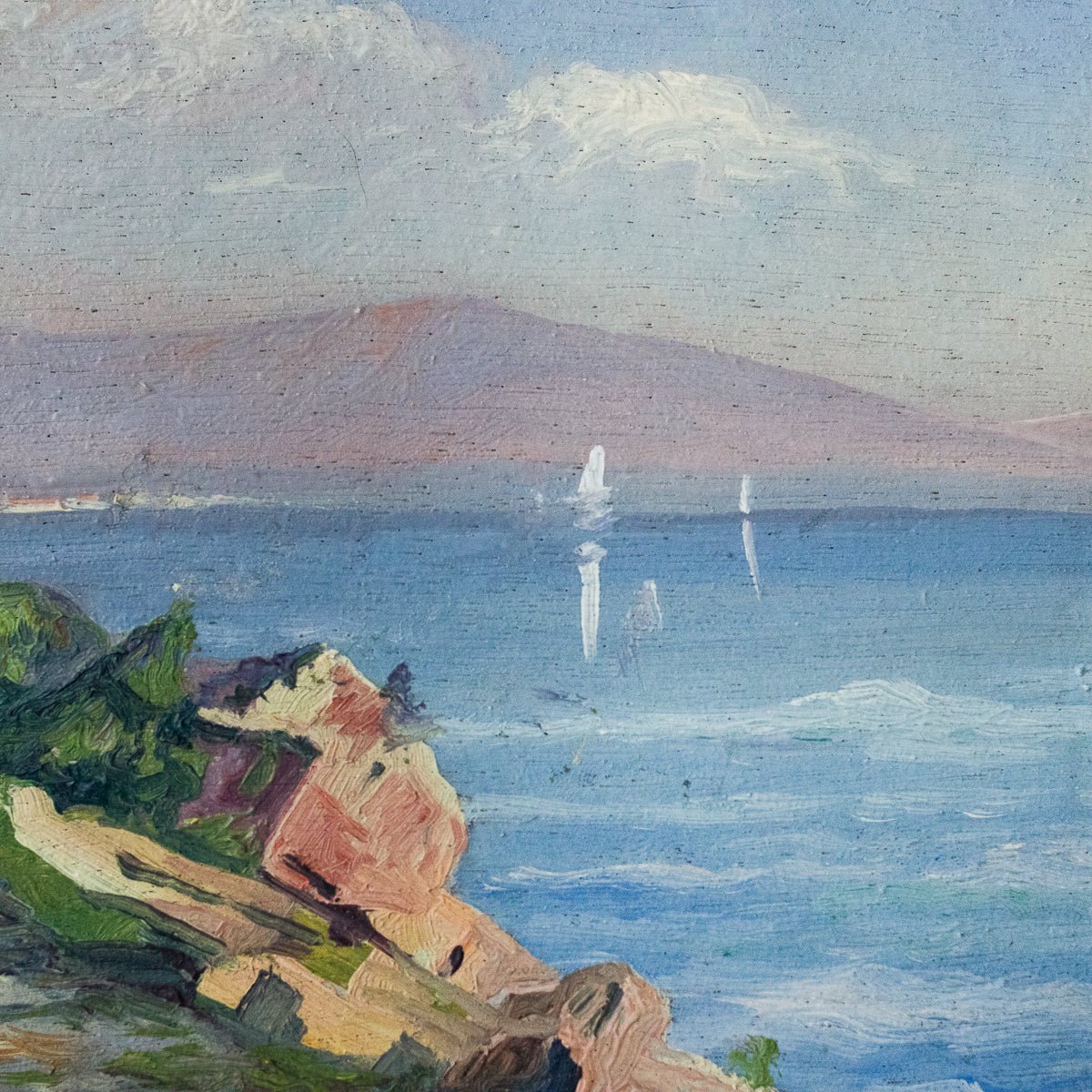 Paysage marin avec chemin désert, peinture à l'huile