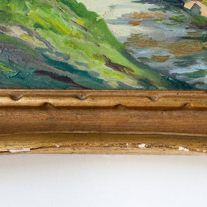 Paysage marin avec chemin désert, peinture à l'huile