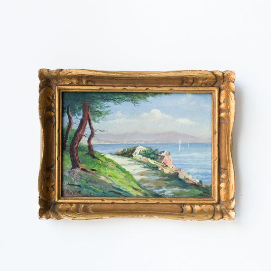 Paysage marin avec chemin désert, peinture à l'huile