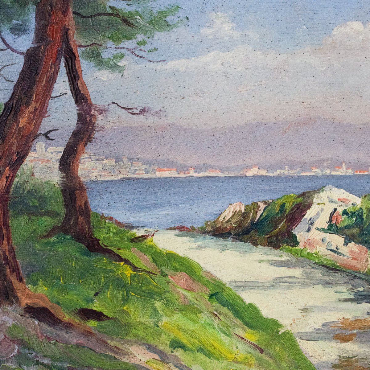 Paysage marin avec chemin désert, peinture à l'huile