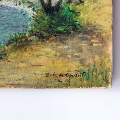 Paysage marin avec des arbres feuillus, peinture à l'huile