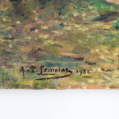 Paysage marin avec des arbres feuillus, peinture à l'huile