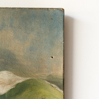 Paysage marin avec petit bateau, peinture à l'huile