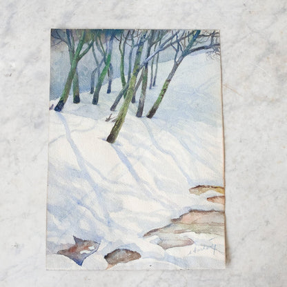 Peinture à l'aquarelle de paysage enneigé