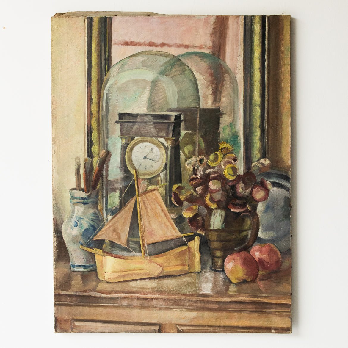 Nature morte avec horloge, peinture à l'huile