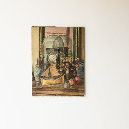 Nature morte avec horloge, peinture à l'huile