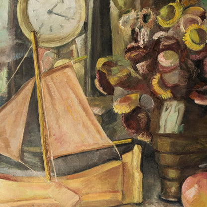 Nature morte avec horloge, peinture à l'huile