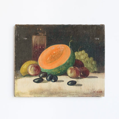 Nature morte aux fruits et aux olives, peinture à l'huile