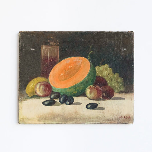 Nature morte aux fruits et aux olives, peinture à l'huile