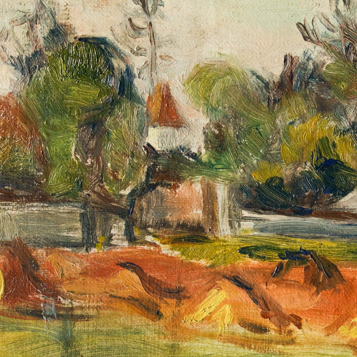 Peinture à l'huile Village au lever du soleil