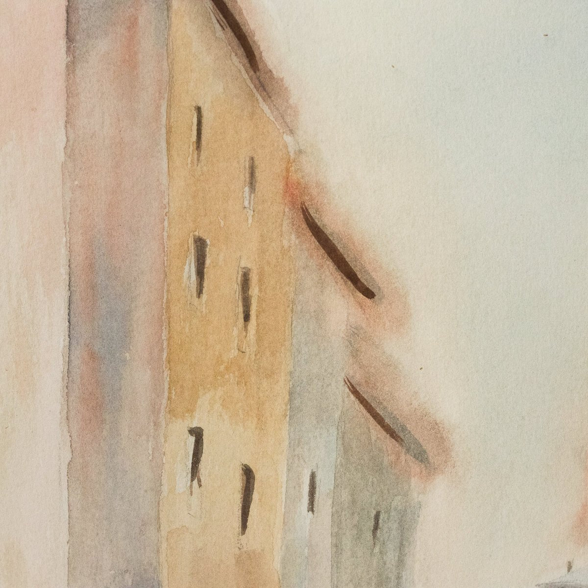 Aquarelle représentant un village avec un canal